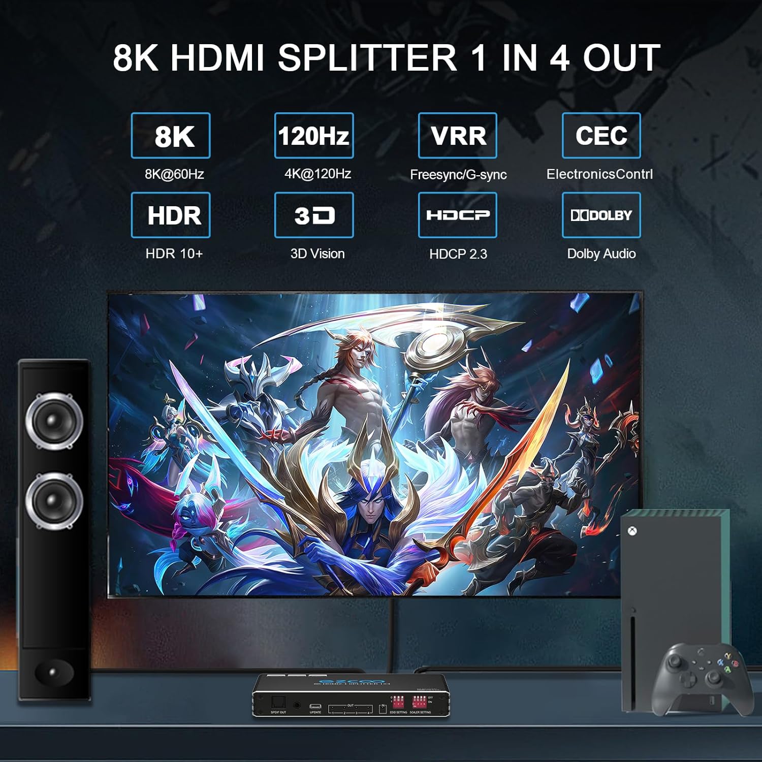 NÖRDIC SGM-238 HDMI 2.1 Splitter - 1 Ingang 4 Uitgangen - 8K 60Hz 4K 120Hz - S/PDIF