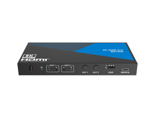 NÖRDIC HDMI Matrix Switch 2x2 - 8K 60Hz - 4K 120Hz - Met Audio Extractor Toslink & AUX - HDMI 2.1 - Met Afstandsbediening