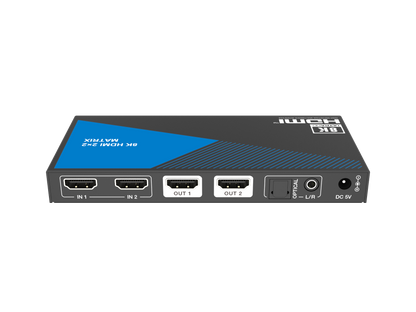 NÖRDIC HDMI Matrix Switch 2x2 - 8K 60Hz - 4K 120Hz - Met Audio Extractor Toslink & AUX - HDMI 2.1 - Met Afstandsbediening