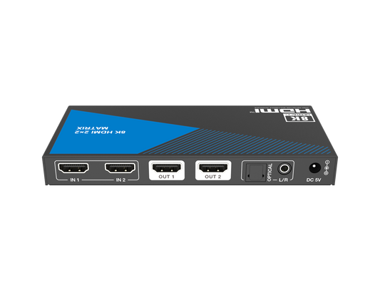 NÖRDIC HDMI Matrix Switch 2x2 - 8K 60Hz - 4K 120Hz - Met Audio Extractor Toslink & AUX - HDMI 2.1 - Met Afstandsbediening