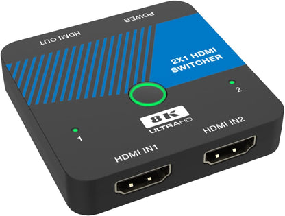 NÖRDIC HDMI 2.1 Switch - 8K60Hz 4K120Hz - 2 naar 1 - Dolby ATMOS - 7.1CH - Geschikt voor Xbox en PS5