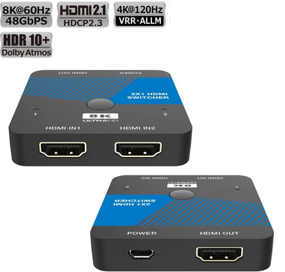 NÖRDIC HDMI 2.1 Switch - 8K60Hz 4K120Hz - 2 naar 1 - Dolby ATMOS - 7.1CH - Geschikt voor Xbox en PS5
