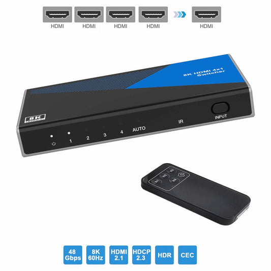 NÖRDIC HDMI 2.1 Switch - 8K60Hz 4K120Hz - 4 naar 1 - Dolby ATMOS - 7.1CH - Geschikt voor Xbox en PS5