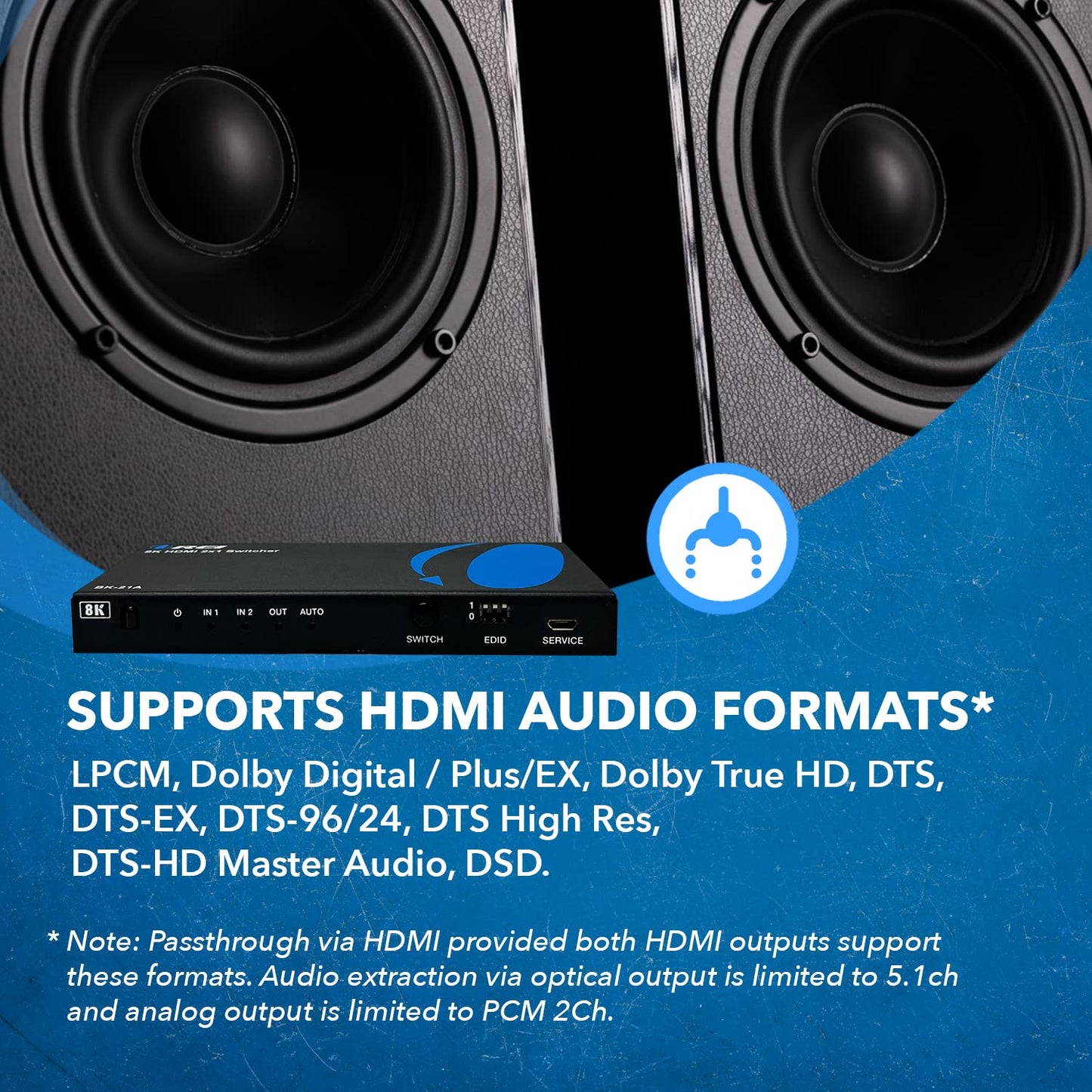 NÖRDIC HDMI 2.1 Switch - HDMI Switch 8K - 2 to 1 - 8K60Hz 4K120Hz - HDMI Audio Extractor