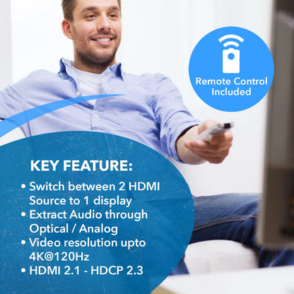 NÖRDIC HDMI 2.1 Switch - HDMI Switch 8K - 2 to 1 - 8K60Hz 4K120Hz - HDMI Audio Extractor