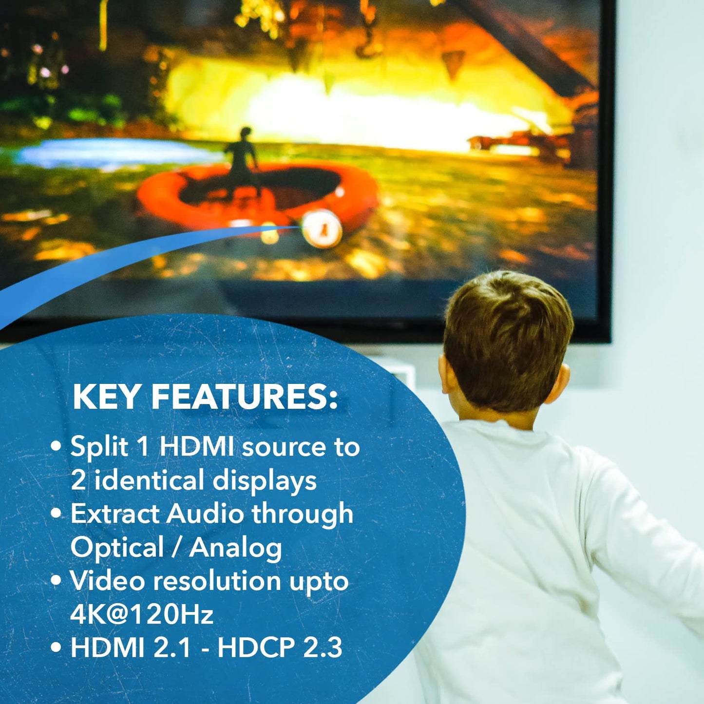NÖRDIC 4K HDMI 2.1 Splitter 1 in 2 uit - 8K60Hz, 4K120Hz - Ultra HD Audio Extractor - PC, Laptop & Gaming