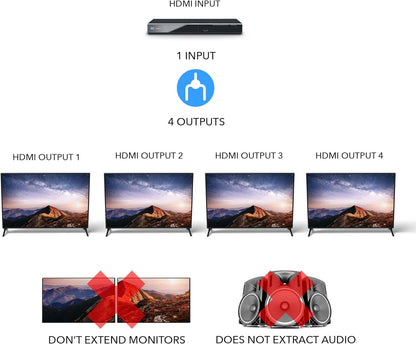NÖRDIC 4K HDMI 2.1 Splitter 1 in 4 out - 8K60Hz, 4K120Hz - Ultra HD Audio Extractor - PC, Laptop &amp; Gaming