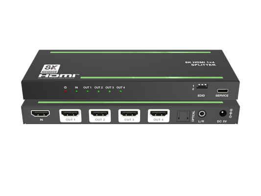 NÖRDIC 4K HDMI 2.1 Splitter 1 in 4 out - 8K60Hz, 4K120Hz - Ultra HD Audio Extractor - PC, Laptop &amp; Gaming
