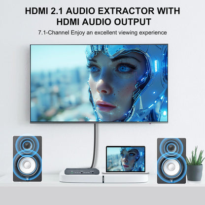 NÖRDIC HDMI Audio extractor - 8K60Hz - HDMI 2.1 - Suitable for Playstation 5, Xbox Series X/S, Blu Ray Players &amp; TV