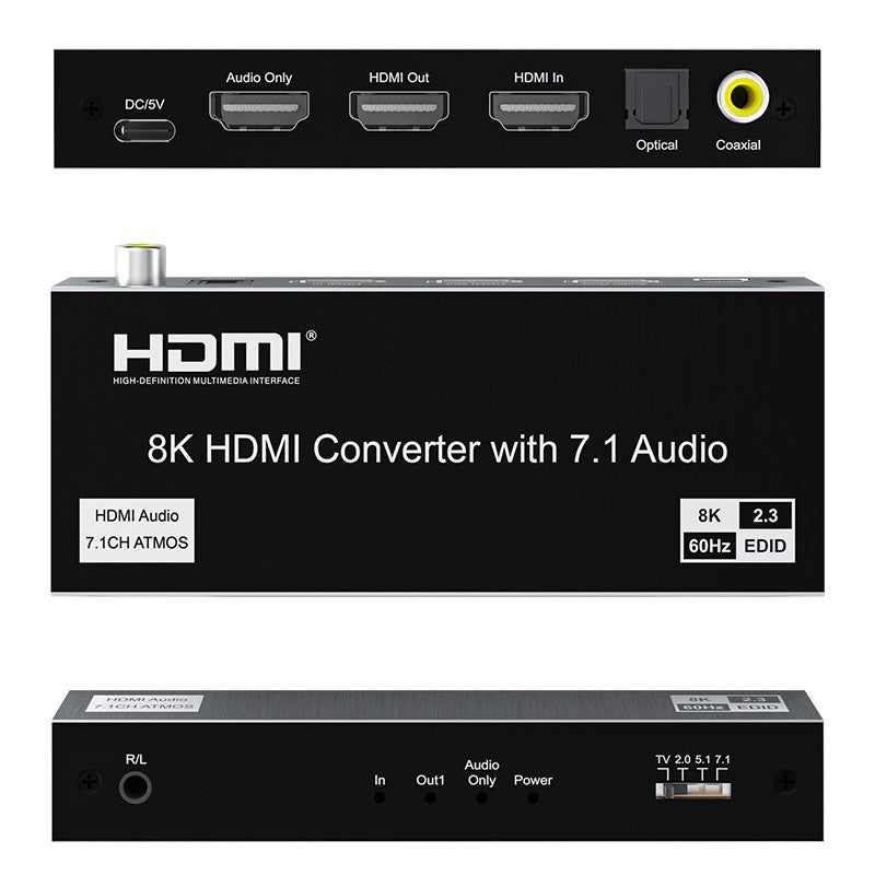 NÖRDIC HDMI Audio extractor - 8K60Hz - HDMI 2.1 - Suitable for Playstation 5, Xbox Series X/S, Blu Ray Players &amp; TV
