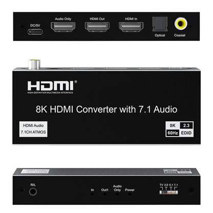 NÖRDIC HDMI Audio extractor - 8K60Hz - HDMI 2.1 - Suitable for Playstation 5, Xbox Series X/S, Blu Ray Players &amp; TV