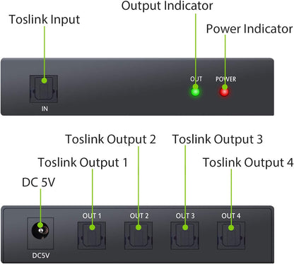 NÖRDIC Audio Splitter - 1 naar 4 - Analoog naar Digitaal - Geschikt voor - Playstation, Xbox, Laptop, PC & TV