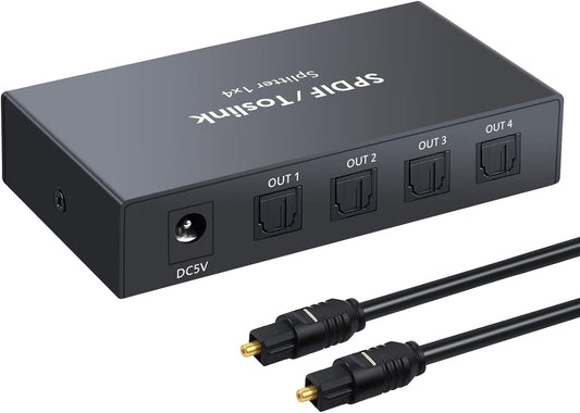 NÖRDIC Audio Splitter - 1 naar 4 - Analoog naar Digitaal - Geschikt voor - Playstation, Xbox, Laptop, PC & TV