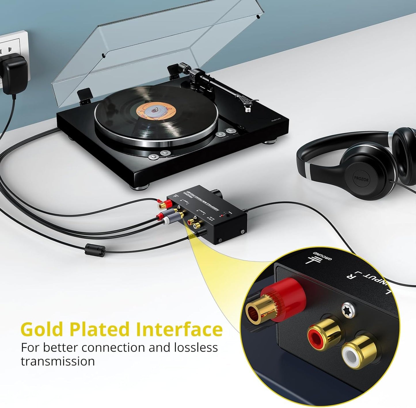 Nördic M/M Phono Voorversterker - RCA & 3,5mm uitgangen - Platenspeler naar speakers of hoofdtelefoon - Met versterker - Audiophile Preamplifier