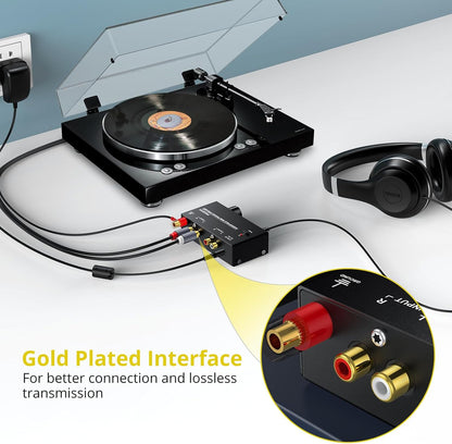 Nördic M/M Phono Voorversterker - RCA & 3,5mm uitgangen - Platenspeler naar speakers of hoofdtelefoon - Met versterker - Audiophile Preamplifier