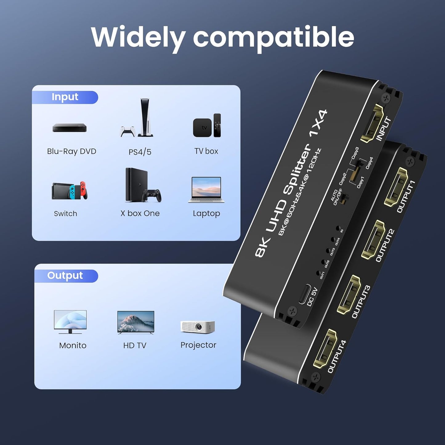 NÖRDIC 4K HDMI 2.1 Splitter 1x2 - 8K@60Hz & 4K@120Hz