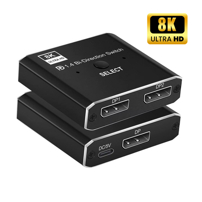 Delmark DisplayPort Switch & Splitter - 8K30Hz - Bi-directionele DP 1.4 Schakelaar - 1 naar 2 - 2 naar 1