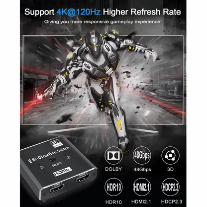 Delmark HDMI 2.1 Switch & Splitter - 1 naar 2 - 2 naar 1 - 8K60Hz - Bi-directionele HDMI Schakelaar