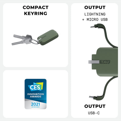 TAU Mini Powerbank 3 in 1 Sleutelhanger met Oplader - USB-C, USB, Micro USM & Lightning - 1400mAh