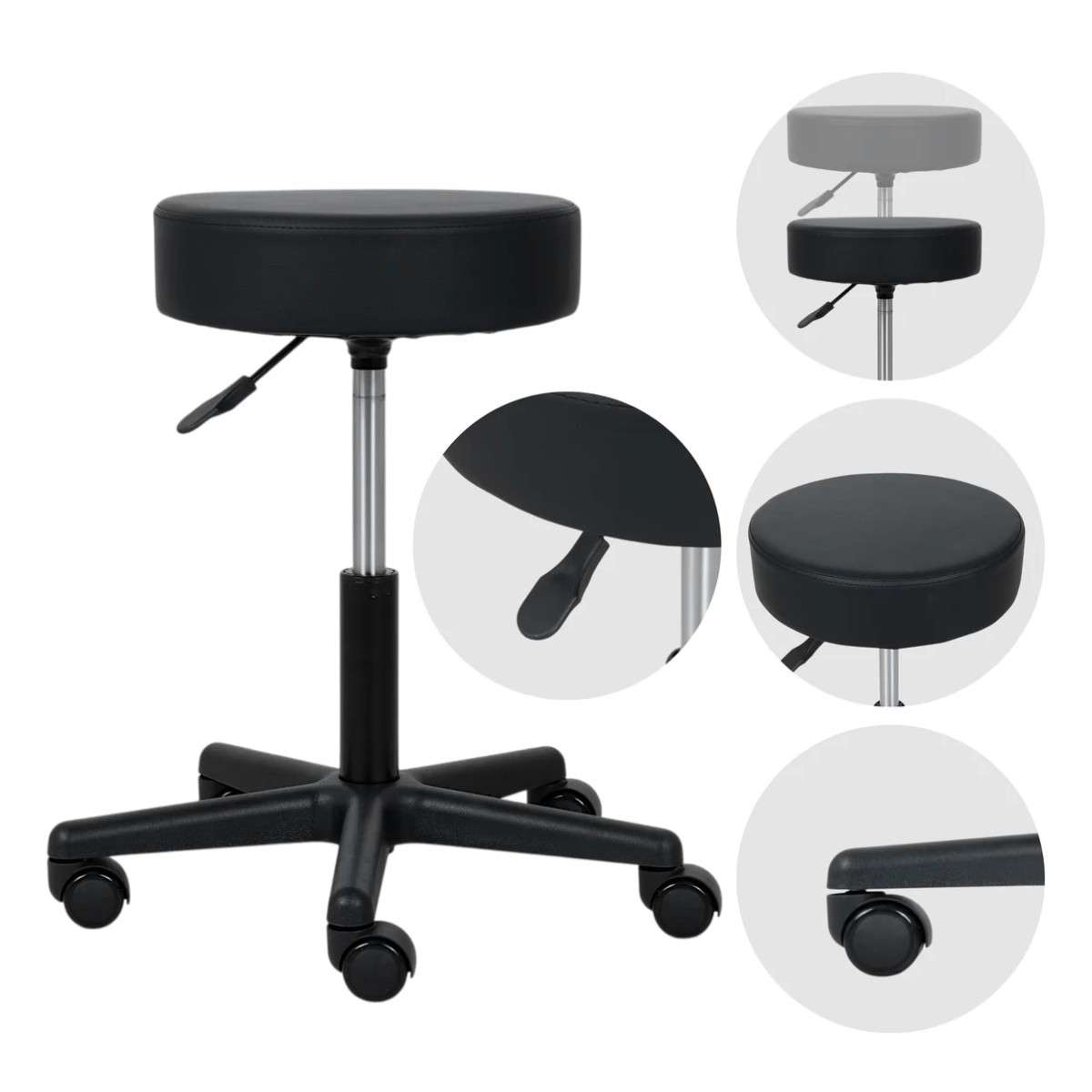 Verstelbare Werkkruk – Ergonomische Rolkruk – Belastbaar tot 150 kg – Zwart