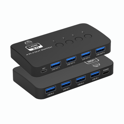 Delmark USB 3.0 Switch - 4 naar 4 - Deel 4 USB poorten op 4 PC's - USB Hub en KVM Switch - Inclusief 4x USB kabel