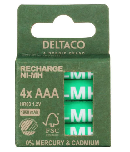 Deltaco huishoudelijke Oplaadbare batterij AAA Nikkel-Metaalhydride (NiMH)