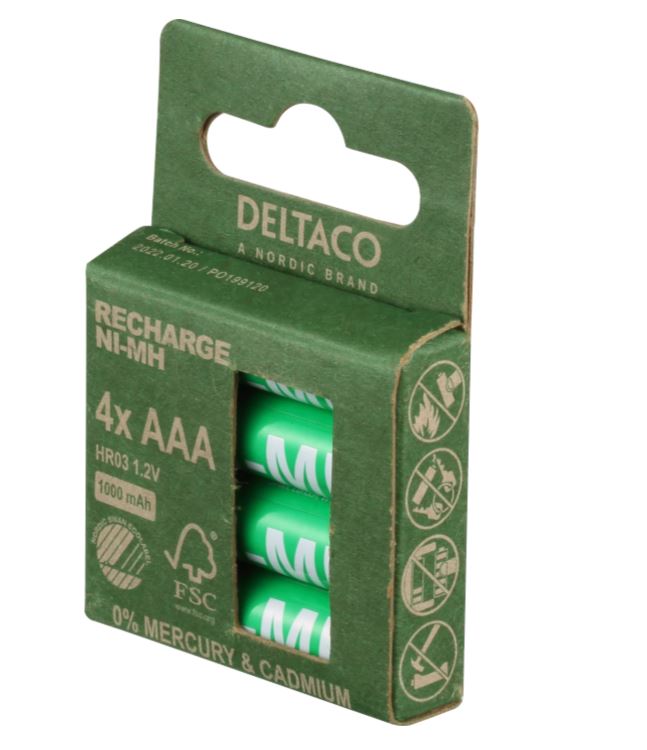 Deltaco huishoudelijke Oplaadbare batterij AAA Nikkel-Metaalhydride (NiMH)