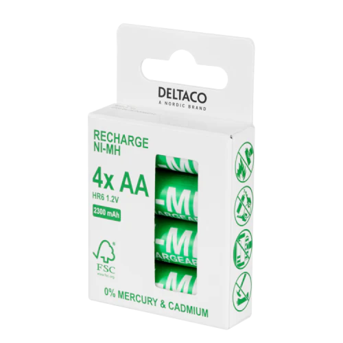 DELTACO Ultimate Ni-MH Oplaadbare AA-batterijen – 2300mAh (4-pack)