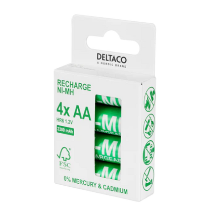 DELTACO Ultimate Ni-MH Oplaadbare AA-batterijen – 2300mAh (4-pack)