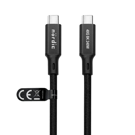 NÖRDIC USB C naar USB C - USB-C Kabels - USB4 PD3.1 240W 8K 60Hz - 40Gbps - Geschikt voor Laptop, Smartphone, Tablet - 1m - Zwart