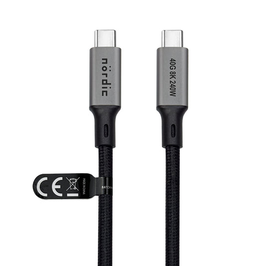 NÖRDIC USB C naar USB C - USB-C Kabels - USB4 PD3.1 240W 8K 60Hz - 40Gbps - Geschikt voor Laptop, Smartphone & Tablet - 1m - Grijs