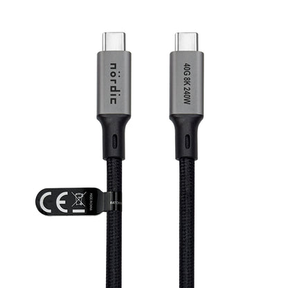 NÖRDIC USB C naar USB C - USB-C Kabels - USB4 PD3.1 240W 8K 60Hz - 40Gbps - Geschikt voor Laptop, Smartphone & Tablet - 25cm - Grijs