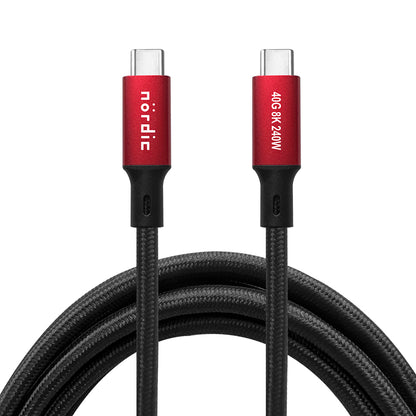 NÖRDIC USB C to USB C - USB-C Cables - USB4 PD3.1 240W 8K 60Hz - 40Gbps - Suitable for Laptop, Smartphone, Tablet - 50cm - Red