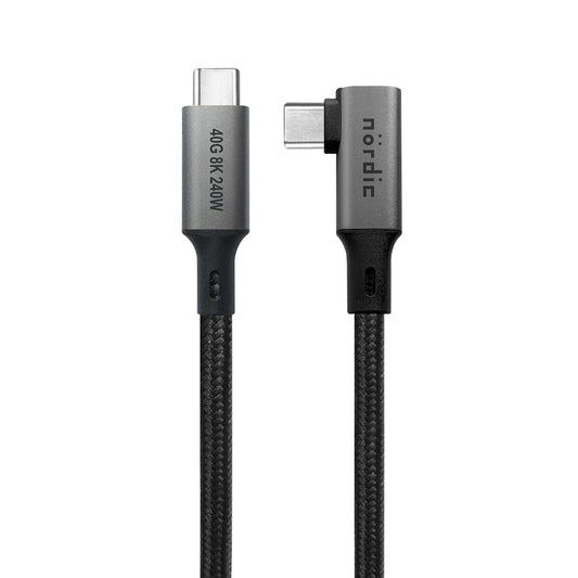 NÖRDIC USB C naar USB C Kabel - Haaks - USB4 PD3.1 240W 8K 60Hz - 40Gbps - 50cm - Geschikt voor Laptop, Smartphone & Tablet - Grijs