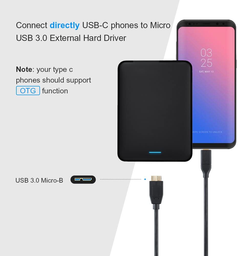 NÖRDIC USBC-102 USB-C to USB Micro B Cable - 3.2 Gen 1 - For External Hard Drive - 2m