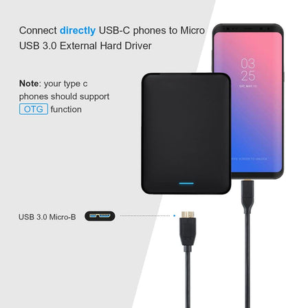 NÖRDIC USBC-103 USB-C to USB Micro B Cable - 3.2 Gen 1 - For External Hard Drive - 3m