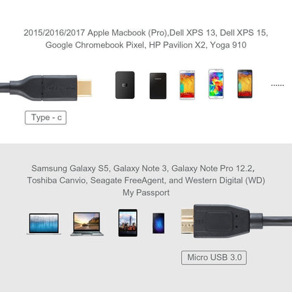 NÖRDIC USBC-103 USB-C to USB Micro B Cable - 3.2 Gen 1 - For External Hard Drive - 3m