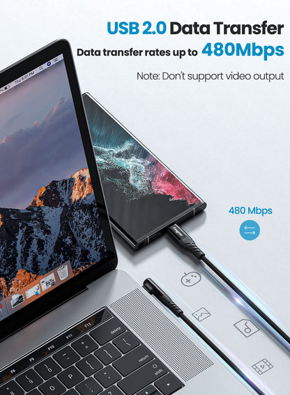 NÖRDIC USB C to USB C Angled Cable - Suitable for Smartphone, Tablet &amp; PC - USB 2.0 - 480Mbps - 60W - 1m - Black