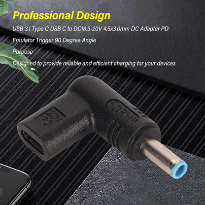 NÖRDIC Adapter USB-C naar DC 4,5x3,0mm - 100W - 12-20V - Geschikt voor HP Laptop - Zwart