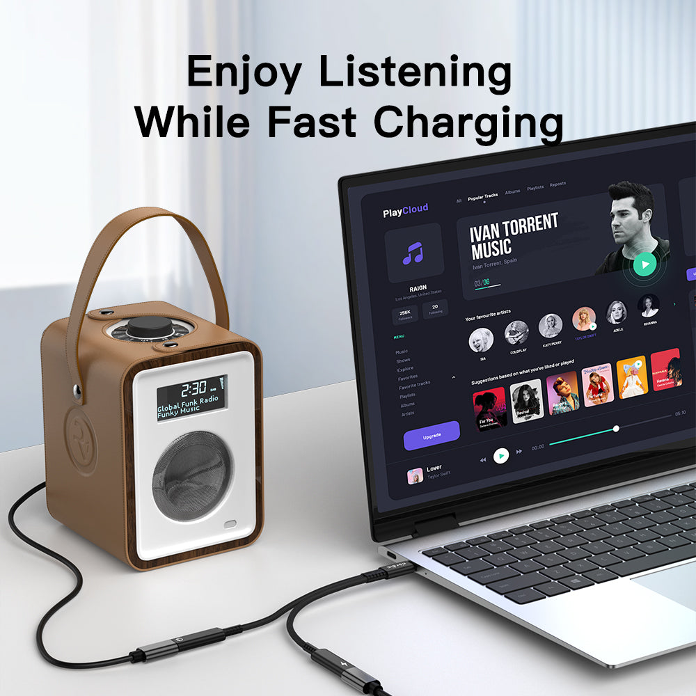 NÖRDIC USB-C naar USB-C + 3.5mm AUX adapter met 60W Power Delivery - 2-in-1 USB-C Audio Splitter