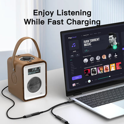 NÖRDIC USB-C naar USB-C + 3.5mm AUX adapter met 60W Power Delivery - 2-in-1 USB-C Audio Splitter