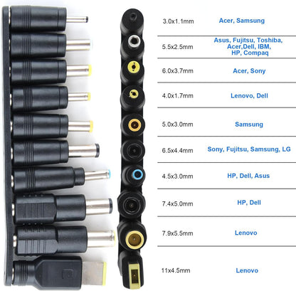 NÖRDIC USB-C naar DC-stroomkabel met 10 adapters - 1,8 meter - Universele laptoplader
