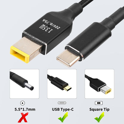 NÖRDIC USB-C Kabel - DC 5,5 × 1,7 mm - Geschikt voor Lenovo apparaten - 135W - Geschikt voor Tablet & Laptop - 2m