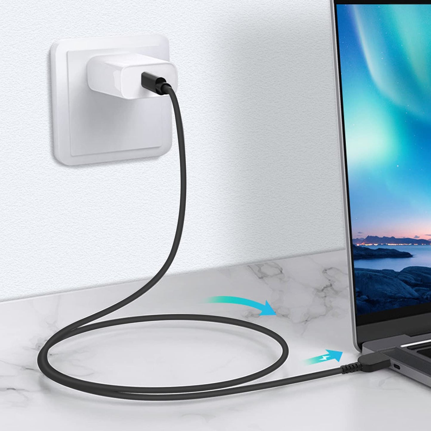 NÖRDIC USB-C naar DC Kabel - Geschikt voor Lenovo apparaten - 65W - Geschikt voor Laptop - 1,5m