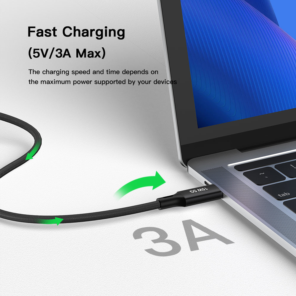 NÖRDIC USBC-N1038 USB-C naar USB-A kabel - USB3.2 Gen1 - 5m - 5Gbps - PD 60W - Zwart