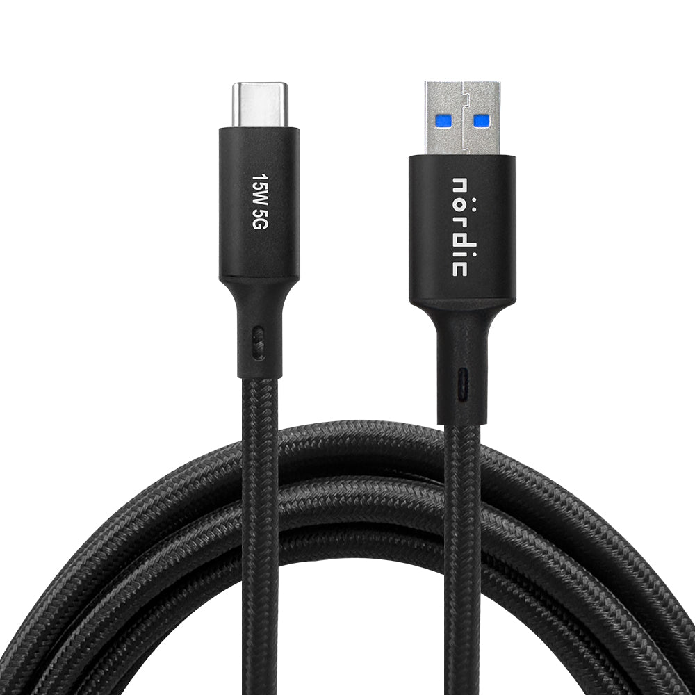 NÖRDIC USBC-N1038 USB-C naar USB-A kabel - USB3.2 Gen1 - 5m - 5Gbps - PD 60W - Zwart