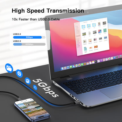 NÖRDIC USB to USB C Cable - USB3.2 Gen1 - 3A PD 60W - 5Gbp - Suitable for Laptop, Tablet, Smartphone &amp; Nintendo Switch - 5m