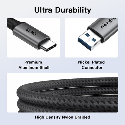 NÖRDIC USB to USB C Cable - USB3.2 Gen1 - 3A PD 60W - 5Gbp - Suitable for Laptop, Tablet, Smartphone &amp; Nintendo Switch - 5m