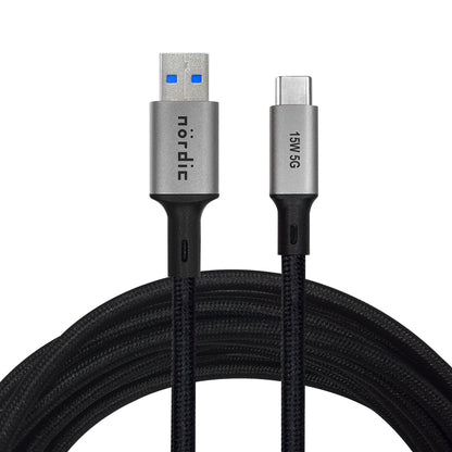 NÖRDIC USB to USB C Cable - USB3.2 Gen1 - 3A PD 60W - 5Gbp - Suitable for Laptop, Tablet, Smartphone &amp; Nintendo Switch - 5m