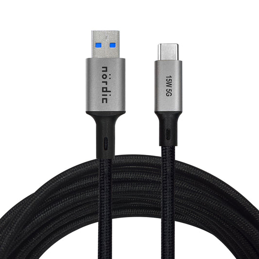 NÖRDIC USB naar USB C Kabel - USB3.2 Gen1 - 3A PD 60W - 5Gbp - Geschikt voor Laptop, Tablet, Smartphone & Nintendo Switch - 5m